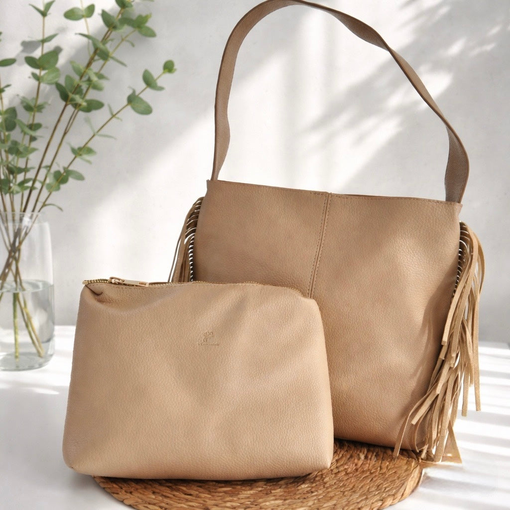 Damenhandtasche mit Fransen & passendem Täschchen
